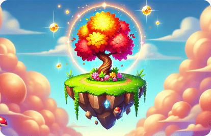 Magical tree on floating island